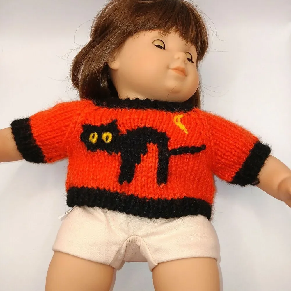 Hand Knit Halloween Sweater For 15-16” Baby Doll Fits Bitty Baby No Doll